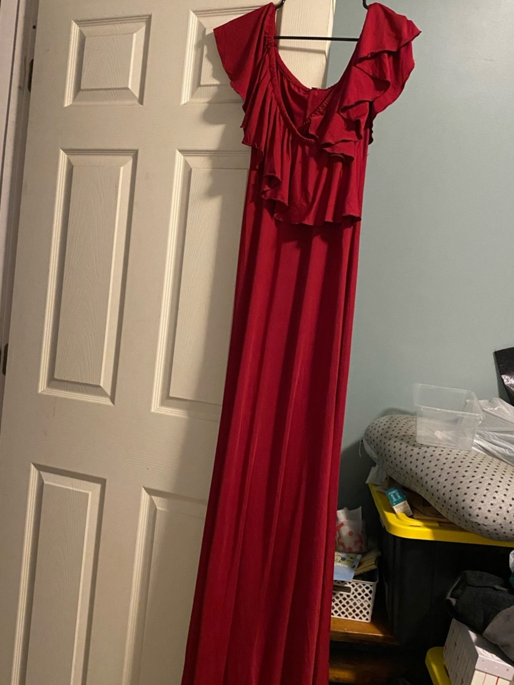 Red Ruffle Maternity Maxi Bodycon Dress